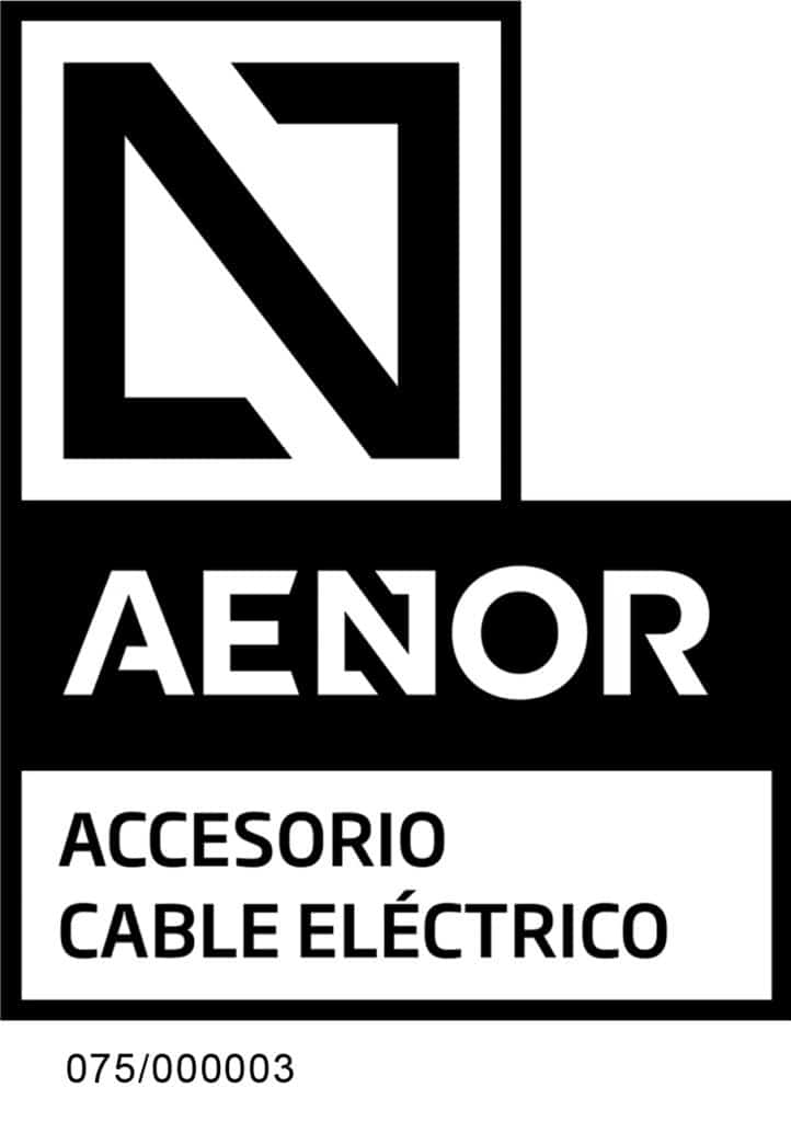Sello AENOR de accesorio para cable eléctrico con número de certificación 042/000003